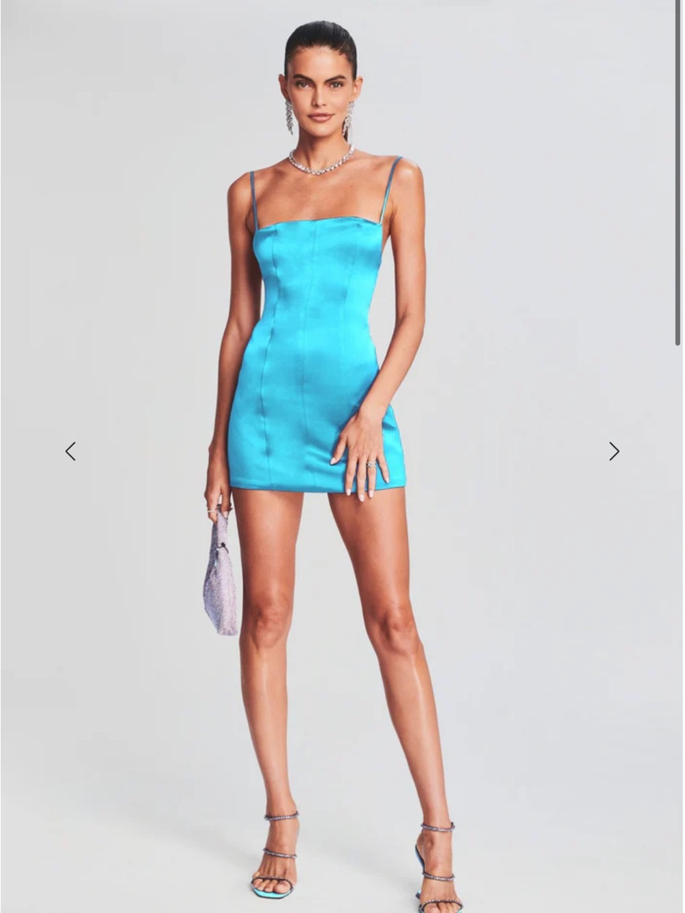 Retrofete Turquoise Satin Mini Dress with Spaghetti Straps